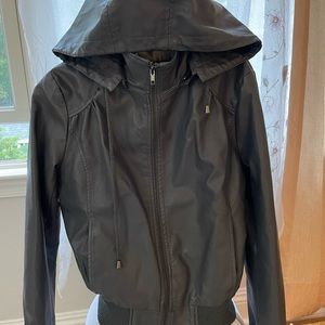 Faux leather jacket,metallic grey color.